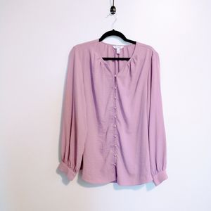 Nine West Purple Ruffled Blouse with Mandarin Collar